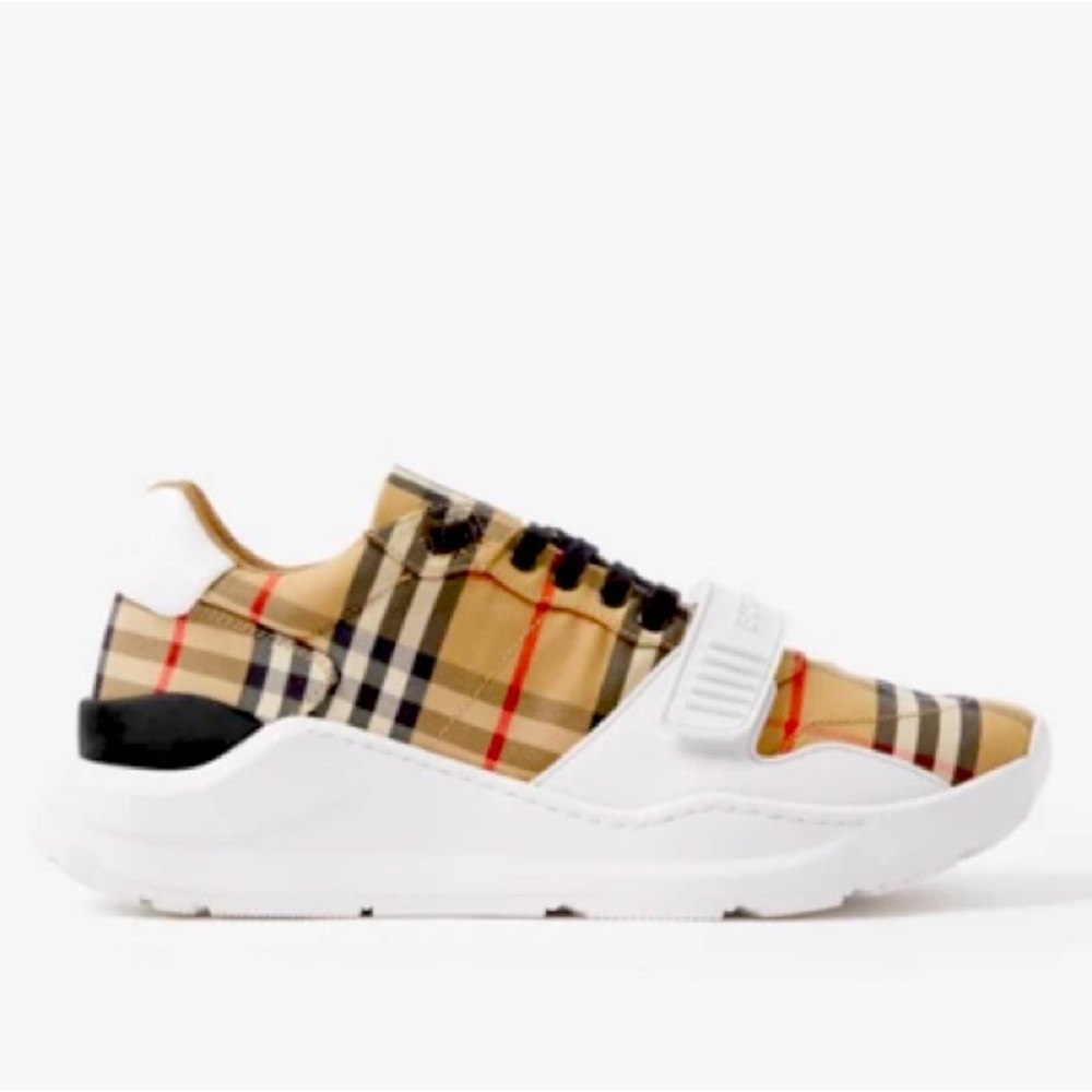Burberry Kids Plaid Sneakers - Tan and White